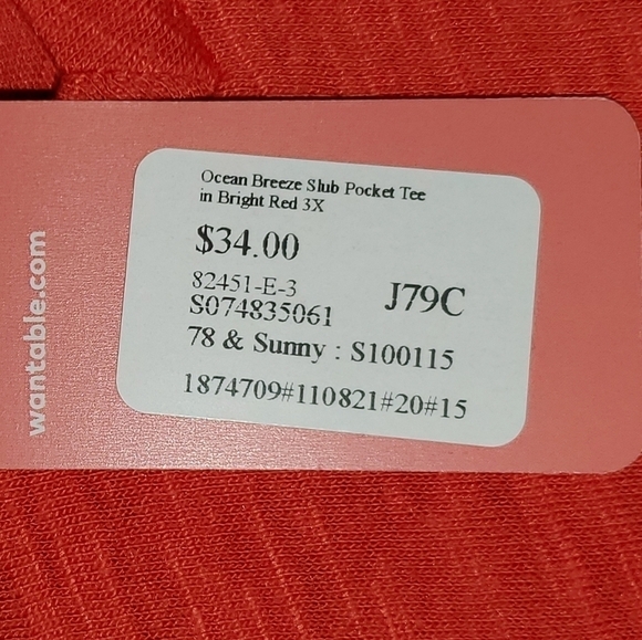 78 & Sunny Slub Pocket Tee T-Shirt 3X Bright Red - Picture 5 of 10